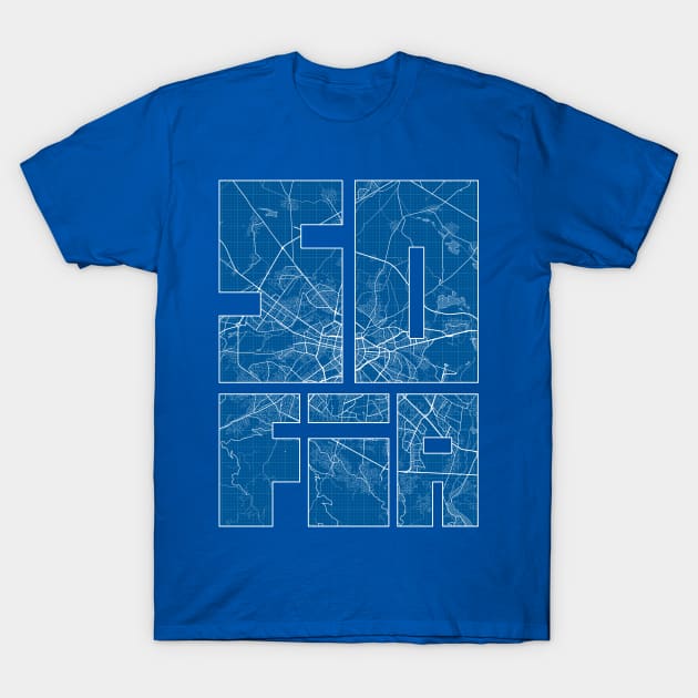 Sofia, Bulgaria Map Typography - Blueprint T-Shirt by deMAP Studio